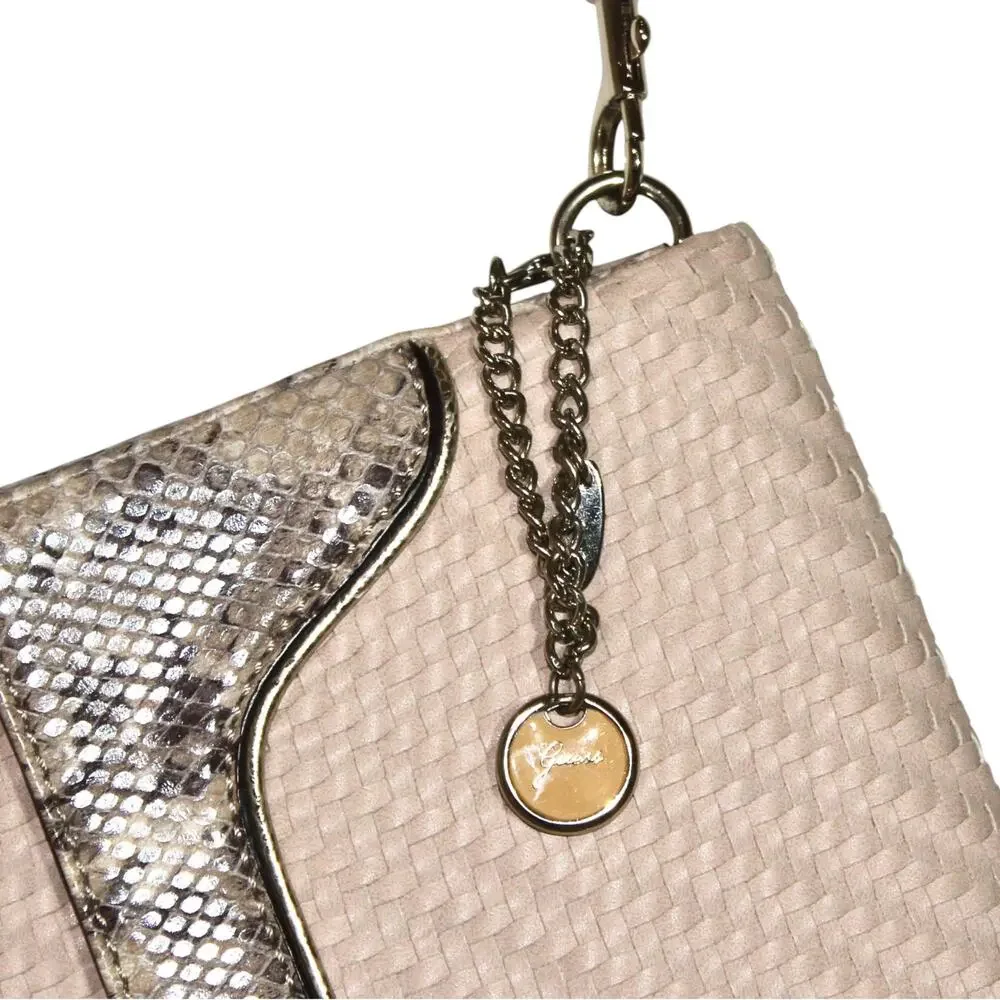 GUESS Beige and Snake Print Clutch Wristlet Large
